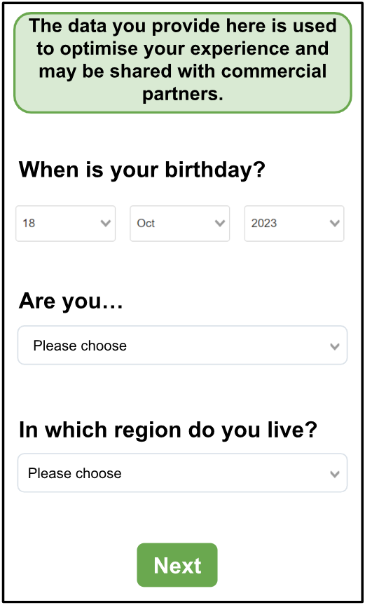 Info salience, no granular choice: This intervention made information about data sharing more obvious, but participants were not given a choice about which information to share.