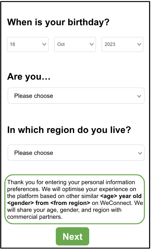 Implications, no granular choice: This intervention set out the implications of data sharing, but participants were not given a choice about which information to share.