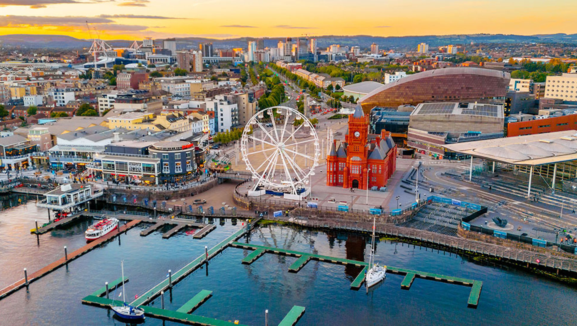 An aerial photo of Cardiff city centre